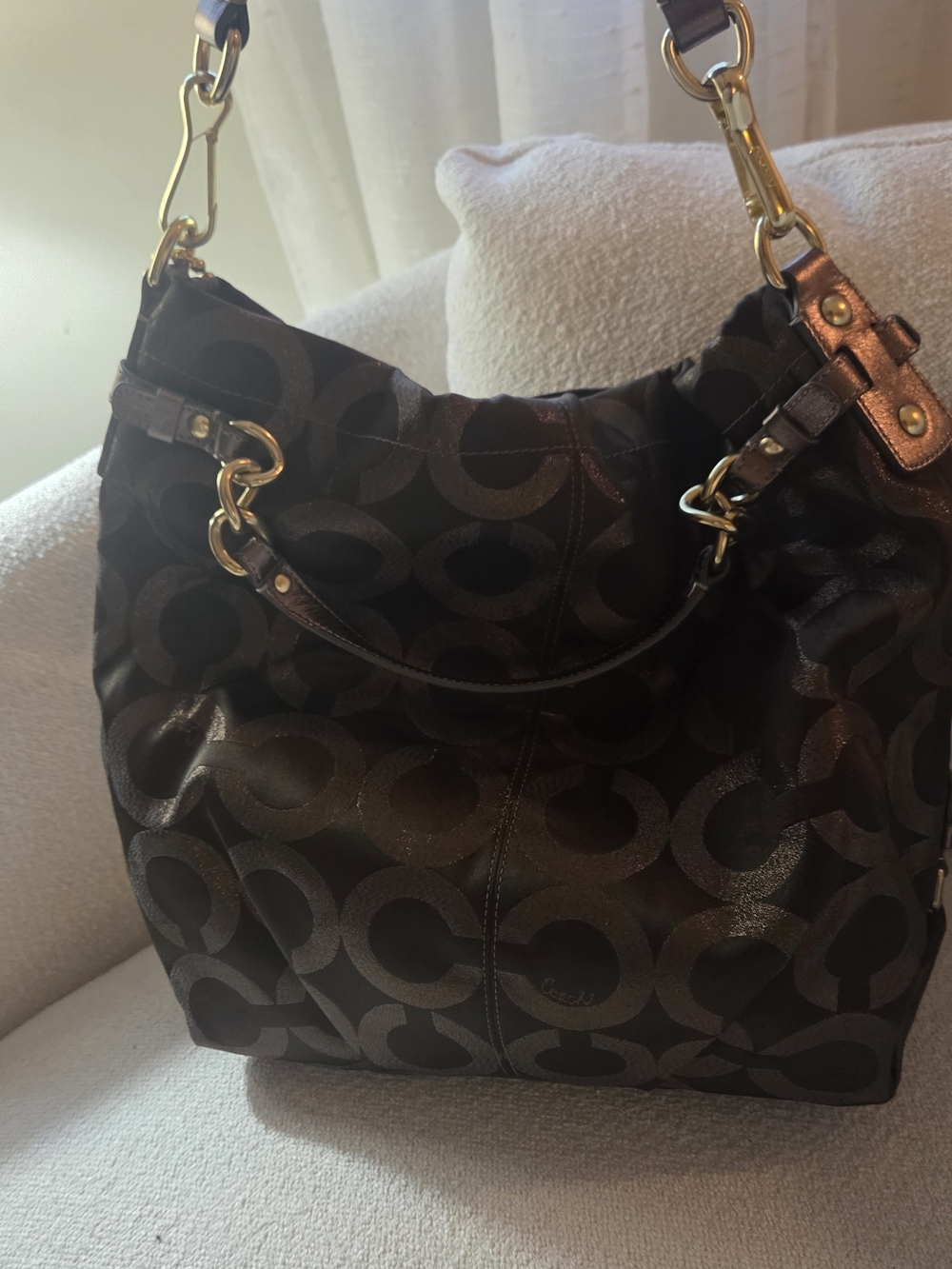 Coach Olive Green Metallic Signature Jacquard Hobo with Gold Hardware - Picture 1 of 4